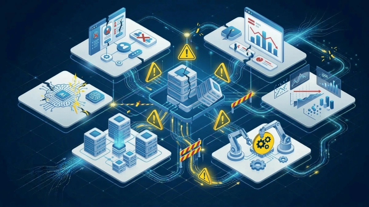 Infographic showing challenges and failure factors in digital transformation projects